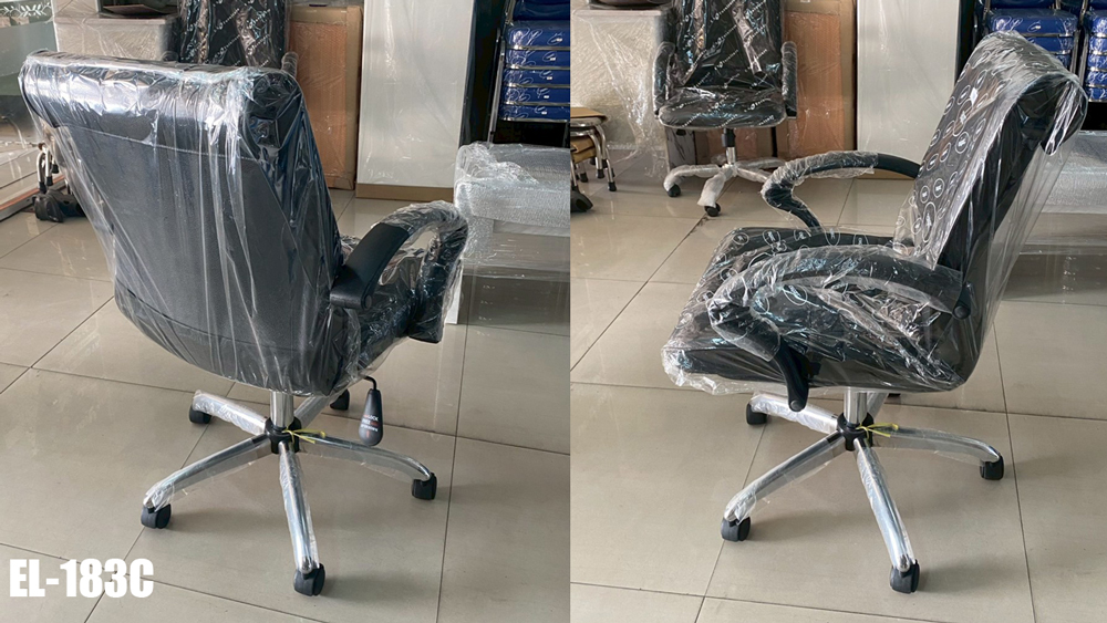 75063::EL-183C::เก้าอี้พนักพิงกลาง ใช้ขา5แฉกขนาดกลาง (แกนเกลียว,มีแบบโช๊ค)มีขา3แบบ(ขาพลาสติก,ขาเหล็กดำ,ขาเหล็กชุบ) ขนาด ก580xล630xส930-1030 มม. เก้าอี้สำนักงาน Elegant