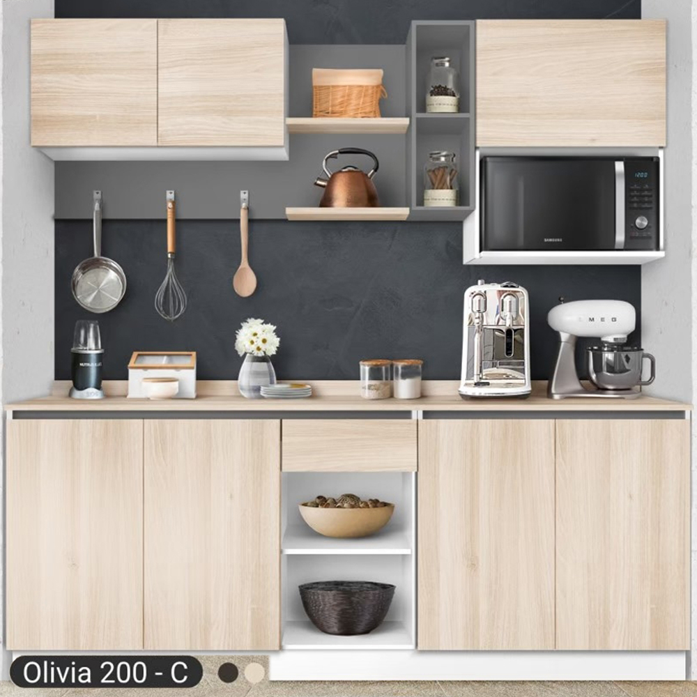 28038::OLIVIA-200C::ชุดครัว ขนาด ก2000xล600xส2000มม. ผิวเมลามีนกินซื้นกันร้อนกันรอย สามารถปรับตำแหน่งติดตั้งได้ เอสต้าร์ ชุดห้องครัว