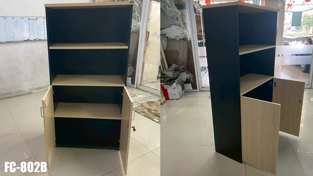 79030::FC-802B::ตู้เอกสารสูง80ซม.บน2ชั้นโล่งล่างบานเปิด แผ่นชั้นหนา 19 มม. ขนาด 800x400x1590 มม.  สีดำเมเปิ้ล(BKMP),สีดำเชอร์รี่(BKCH) SPEC : PU/MELAMINE เอ็กซ์ซีเอฟ ตู้เอกสาร-สำนักงาน