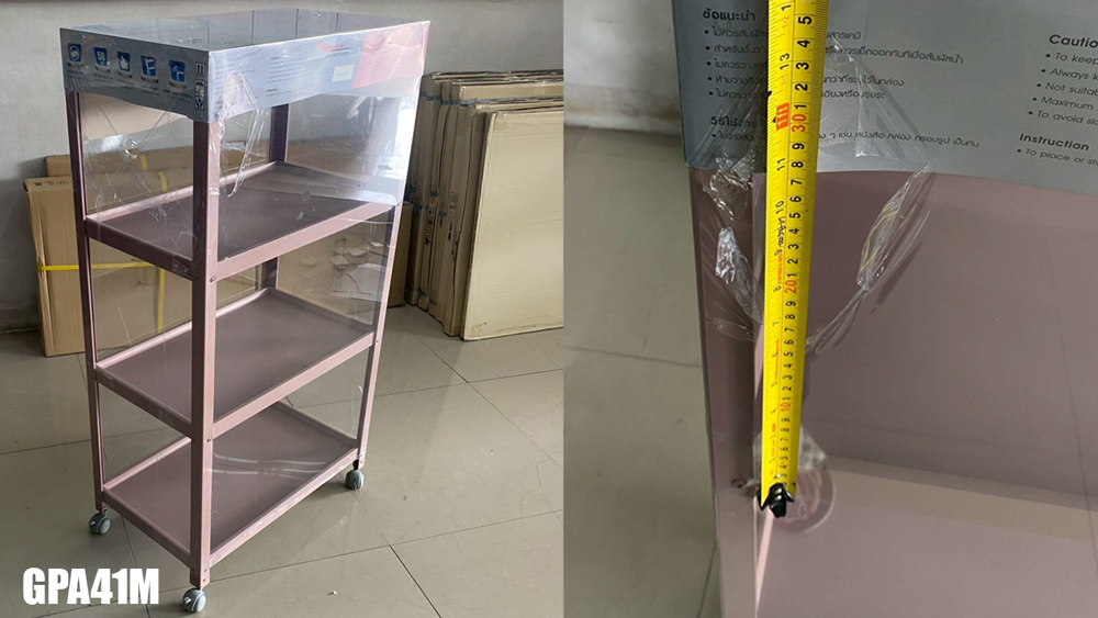 88019::GPA41::ชั้นวางอลูมิเนียมเคลือบสี4ชั้นแบบมีล้อ GPA41M(กลาง) และ GPA41L(ใหญ่) เลือก 3 สี (เขียว ชมพู ฟ้า) ซันกิ ชั้นวางของอลูมิเนียม