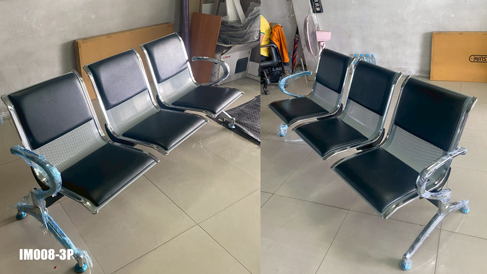 66045::IM008-3P::เก้าอี้พักคอย ขนาด 3 ที่นั่ง แบบมีเบาะสามารถเลือกสีได้ หนังPVC เก้าอี้แถวเหล็กมีให้เลือกสี 3 สี ดำ,เทา,น้ำเงิน, ขนาด ก1800xล670xส760 มม. วีซี เก้าอี้พักคอย
