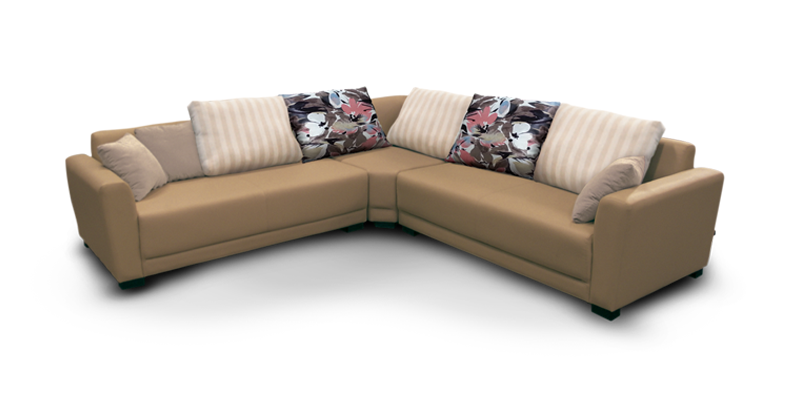 25016::BLOSSOM::An Itoki L-shape sofa with cotton/PVC leather/PVC leather-cotton seat, 5 big pillows and 2 small pillows. Dimension (WxDxH) cm : 264x264x70 L-Shape&Corner Sofas