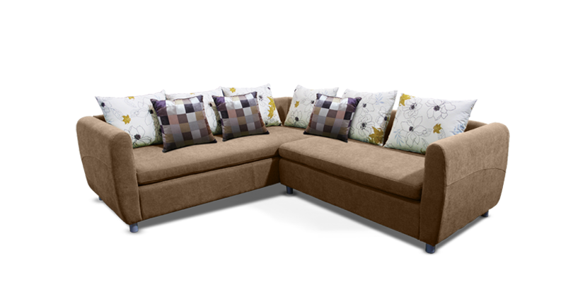 08028::MONTANA::An Itoki L-shape sofa with cotton/PVC leather-cotton seat, 6 big pillows and 2 small pillows. Dimension (WxDxH) cm : 210x233x68 L-Shape&Corner Sofas