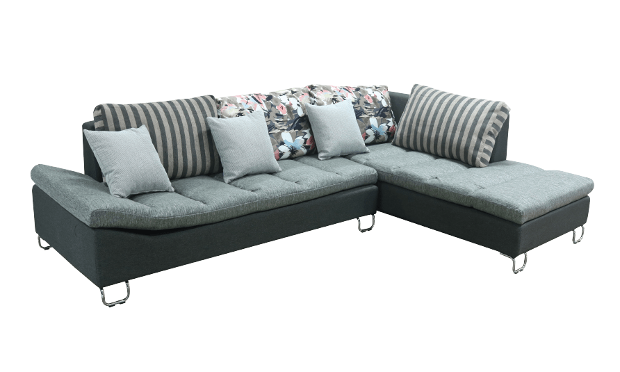06009::OCEAN::An Itoki L-shape sofa with cotton/PVC leather-cotton seat, chrome plated frame, 2 big pillows and 5 small pillows. Dimension (WxDxH) cm : 280x190x75 L-Shape&Corner Sofas