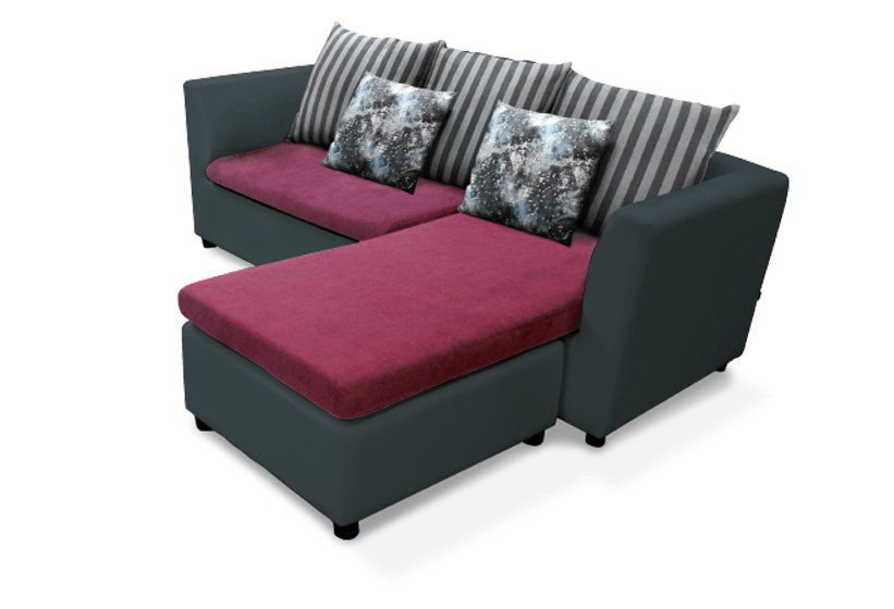 65057::OWEN::An Itoki L-shape sofa with cotton/PVC leather/PVC leather-cotton seat, 3 big pillows and 2 small pillows. Dimension (WxDxH) cm : 202x160x75 L-Shape&Corner Sofas