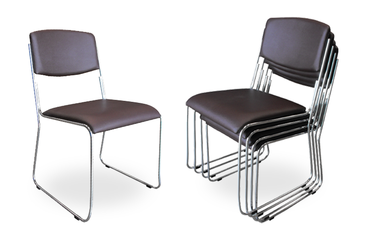 36062::TK-53::An Itoki row chair with PVC leather seat and chrome base. Dimension (WxDxH) cm : 43x57x90