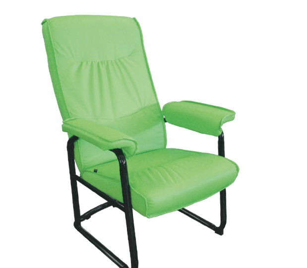 70039::P-3::An Itoki armchair with PVC leather seat and black painted frame. Dimension (WxDxH) cm : 74x83-127x110. Available in 6 colors: Green, Orange, Yellow, Red, Black and Purple