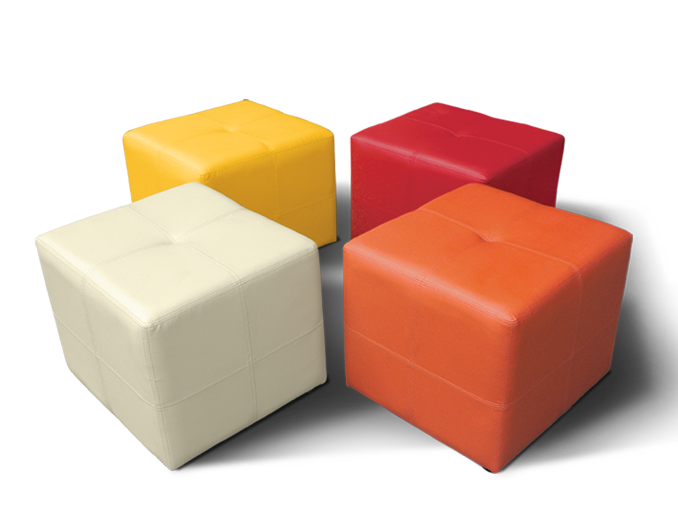 75018::BOX::An Itoki stool with PVC leather/cotton seat. Dimension (WxDxH) cm : 45x50x43. Available in 4 colors: White, Red, Orange and Yellow