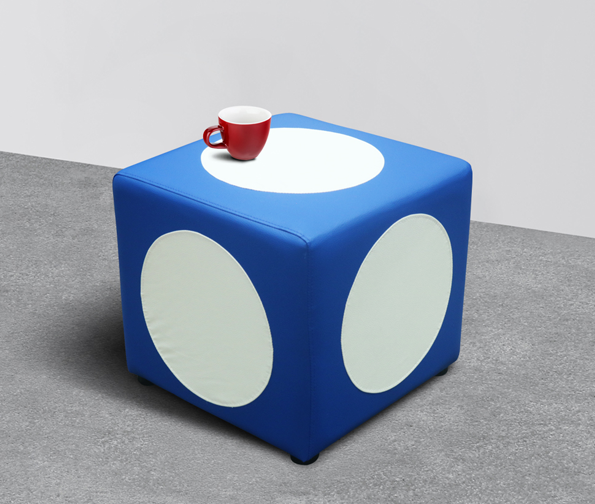 83019::KAOLAD::An Itoki stool with PVC leather/cotton seat. Dimension (WxDxH) cm : 43x43x43. Available in 5 colors: Yellow, Orange, Black, Blue and Red