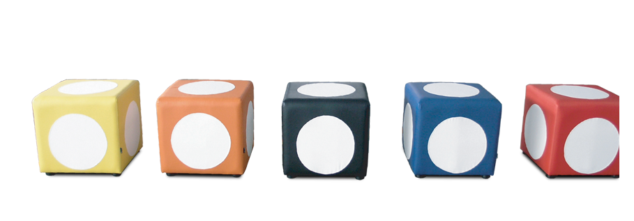 83019::KAOLAD::An Itoki stool with PVC leather/cotton seat. Dimension (WxDxH) cm : 43x43x43. Available in 5 colors: Yellow, Orange, Black, Blue and Red