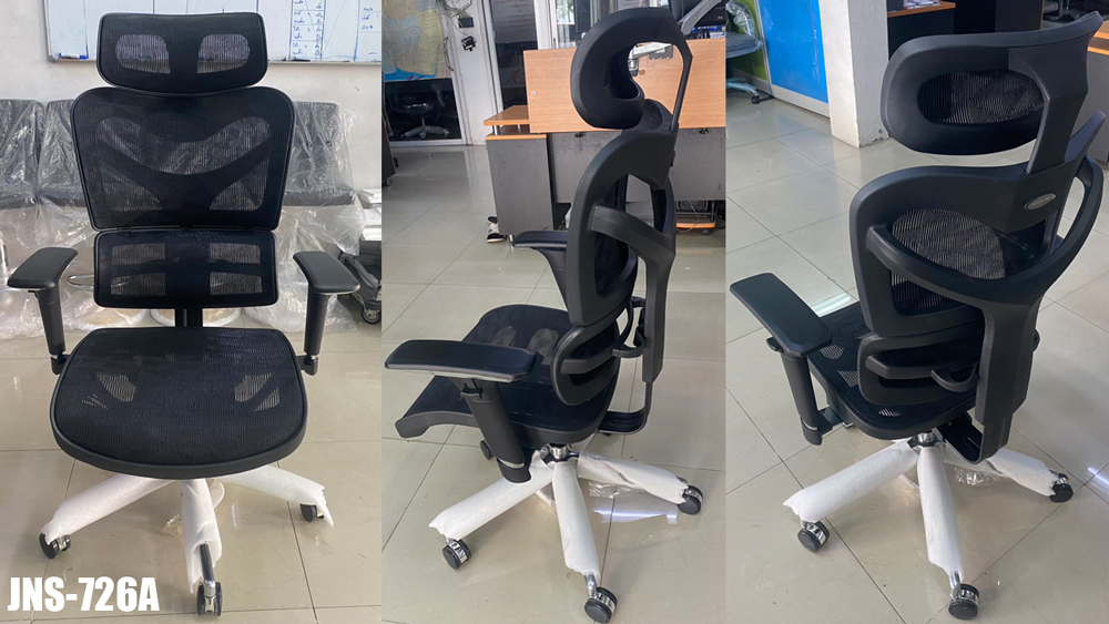 34074::JNS-726A::เก้าอี้สำนักงานพนักพิงสูง เก้าอี้ตาข่าย สีดำ ขนาด 690x650-720x1210-1300 มม. CL เก้าอี้สำนักงาน