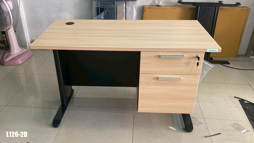 46029::L126-2D::โต๊ะทำงาน120ซม.2ลิ้นชักขวา ขนาด W1200xD600xH750 mm. สีไวด์โอ๊ค,สีเชอร์รี่ เพรสซิเด้นท์ โต๊ะทำงานขาเหล็ก ท็อปไม้