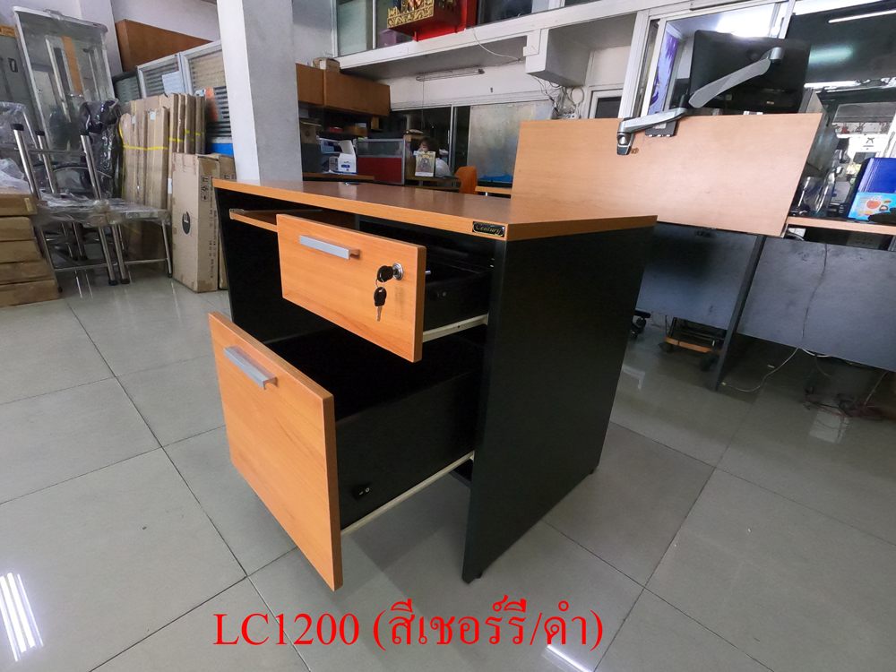 39039::LC1200::โต๊ะคอมพิวเตอร์ 120 ซม 2ลิ้นชัก ขนาด W1200xD600xH750 mm. สีไวด์โอ๊ค/ดำ,สีเชอร์รี่/ดำ  เพรสซิเด้นท์ โต๊ะสำนักงานเมลามิน เพรสซิเด้นท์ โต๊ะสำนักงานเมลามิน