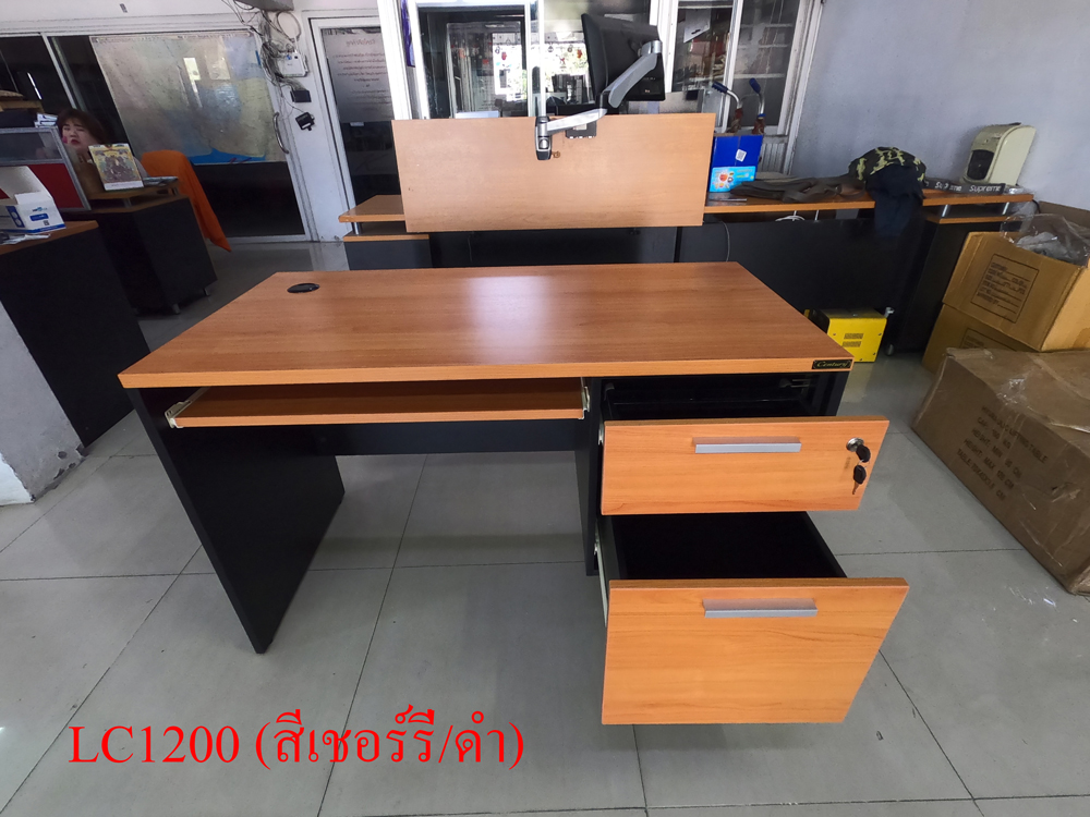 39039::LC1200::โต๊ะคอมพิวเตอร์ 120 ซม 2ลิ้นชัก ขนาด W1200xD600xH750 mm. สีไวด์โอ๊ค/ดำ,สีเชอร์รี่/ดำ  เพรสซิเด้นท์ โต๊ะสำนักงานเมลามิน เพรสซิเด้นท์ โต๊ะสำนักงานเมลามิน