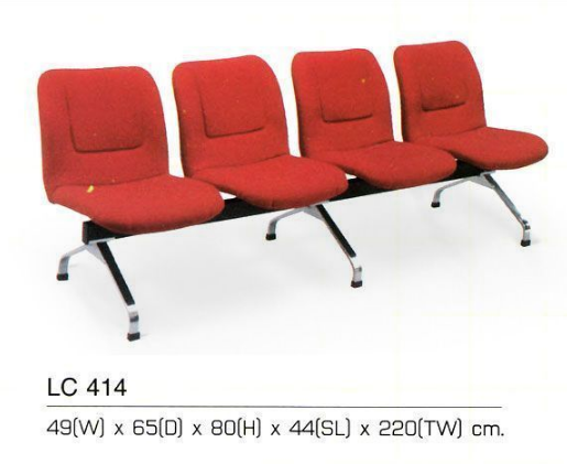 59080::LC-414::An Asahi LC-414 series row chair with 4 seats. 3-year warranty for the frame of a chair under normal application and 1-year warranty for the plastic base and accessories. Dimension (WxDxH) cm : 220x65x80. Available in 3 seat styles: PVC Leather, PU Leather and Cotton.