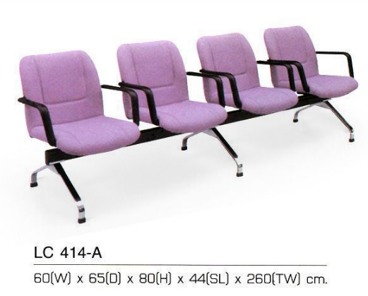 49059::LC-414A::An Asahi LC-414A series row chair with 4 seats and armrest. 3-year warranty for the frame of a chair under normal application and 1-year warranty for the plastic base and accessories. Dimension (WxDxH) cm : 260x65x80. Available in 3 seat styles: PVC Leather, PU Leather and Cotton. asahi visitor's chair