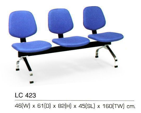 24080::LC-423::An Asahi LC-423 series row chair with 3 seats. 3-year warranty for the frame of a chair under normal application and 1-year warranty for the plastic base and accessories. Dimension (WxDxH) cm : 160x61x82. Available in 3 seat styles: PVC Leather, PU Leather and Cotton.