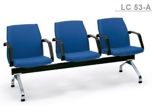 48034::LC-53A::An Asahi LC-53A series row chair with 3 seats and armrest. 3-year warranty for the frame of a chair under normal application and 1-year warranty for the plastic base and accessories. Dimension (WxDxH) cm : 188x64x82. Available in 3 seat styles: PVC Leather, PU Leather and Cotton. asahi visitor's chair