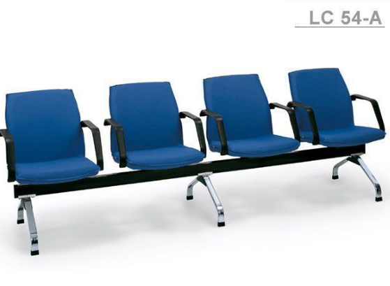 77090::LC-54A::An Asahi LC-54A series row chair with 4 seats and armrest. 3-year warranty for the frame of a chair under normal application and 1-year warranty for the plastic base and accessories. Dimension (WxDxH) cm : 254x64x82. Available in 3 seat styles: PVC Leather, PU Leather and Cotton.