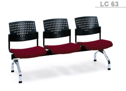 98083::LC-63::An Asahi LC-63 series row chair with 3 seats. 3-year warranty for the frame of a chair under normal application and 1-year warranty for the plastic base and accessories. Dimension (WxDxH) cm : 160x59x77. Available in 3 seat styles: PVC Leather, PU Leather and Cotton. asahi visitor's chair