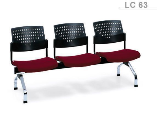 51072::LC-63::An Asahi LC-63 series row chair with 3 seats. 3-year warranty for the frame of a chair under normal application and 1-year warranty for the plastic base and accessories. Dimension (WxDxH) cm : 160x59x77. Available in 3 seat styles: PVC Leather, PU Leather and Cotton.