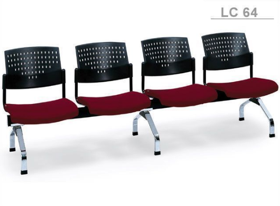57029::LC-64::An Asahi LC-64 series row chair with 4 seats. 3-year warranty for the frame of a chair under normal application and 1-year warranty for the plastic base and accessories. Dimension (WxDxH) cm : 214x59x77. Available in 3 seat styles: PVC Leather, PU Leather and Cotton. asahi visitor's chair