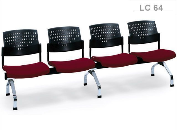 16097::LC-64::An Asahi LC-64 series row chair with 4 seats. 3-year warranty for the frame of a chair under normal application and 1-year warranty for the plastic base and accessories. Dimension (WxDxH) cm : 214x59x77. Available in 3 seat styles: PVC Leather, PU Leather and Cotton.