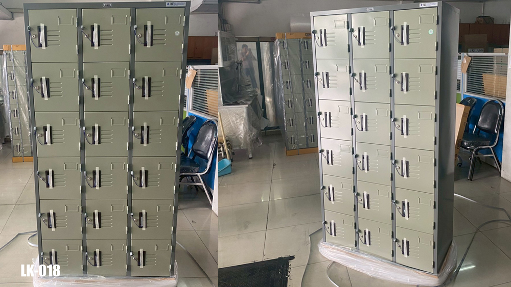19017::LK-018::ตู้ล็อกเกอร์ ขนาด ก914xล457xส1829 มม. สีครีม,สีเทาสลับ ( มี มอก. 1284-2560 )ตู้ล็อกเกอร์เหล็ก SURE