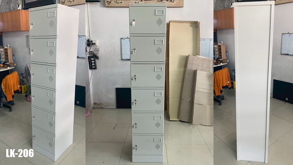 17077::LK-206::ตู้ล็อกเกอร์ 6 ประตู กุญแจพร้อมหูร้อย เหล็กหนา 0.6 มม. ขนาด W382xD470xH1830 มม. Knockdown ถอดประกอบได้ น้ำหนัก 32 kg ลีโก้ ตู้ล็อกเกอร์เหล็ก
