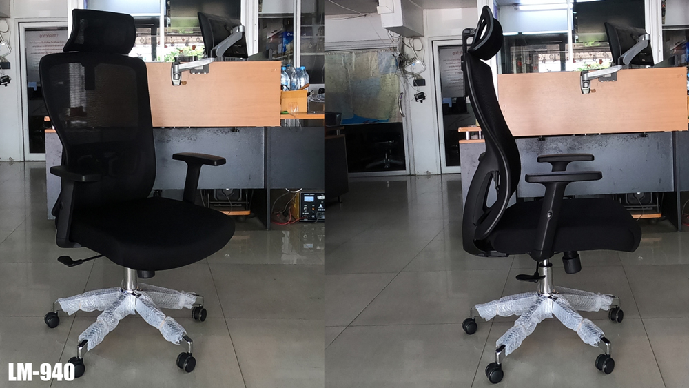 34007::LM-940::เก้าอี้สำนักงาน รุ่น LM-940 เก้าอี้ผ้าตาข่าย แบบมีหัว ขนาด ก660xล610xส1220-1300 มม. สีดำ CL เก้าอี้สำนักงาน