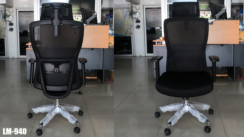 34007::LM-940::เก้าอี้สำนักงาน รุ่น LM-940 เก้าอี้ผ้าตาข่าย แบบมีหัว ขนาด ก660xล610xส1220-1300 มม. สีดำ CL เก้าอี้สำนักงาน
