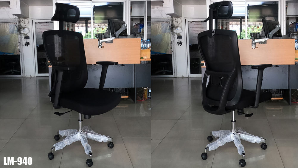 34007::LM-940::เก้าอี้สำนักงาน รุ่น LM-940 เก้าอี้ผ้าตาข่าย แบบมีหัว ขนาด ก660xล610xส1220-1300 มม. สีดำ CL เก้าอี้สำนักงาน