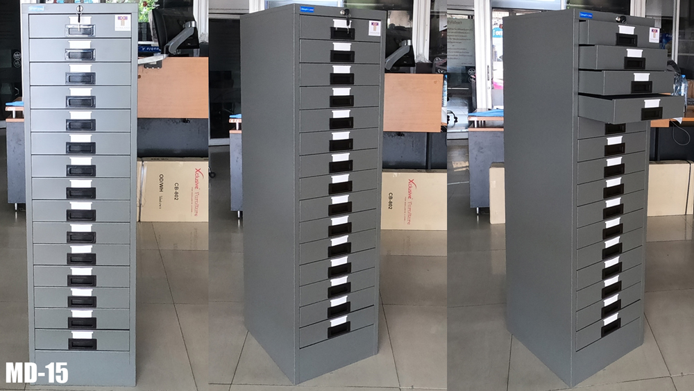 39039::MD-15::A Smart Form steel cabinet with 15 drawers. Dimension (WxDxH) cm : 37.5x46.2x132. Available in Bureau Grey and Light Grey Metal Cabinets