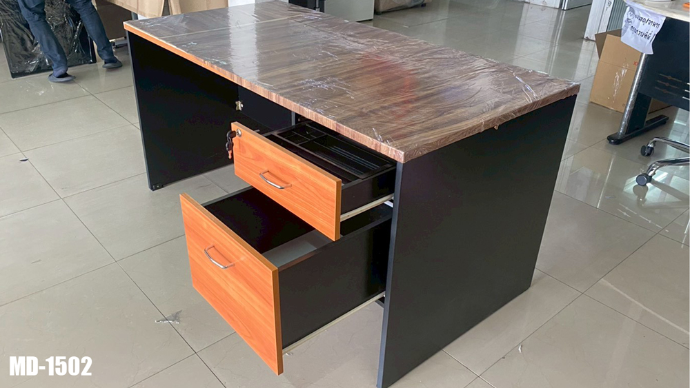37054::MD-1502::โต๊ะทำงานเมลามีน2ลิ้นชัก ขนาด150x75x75Cm. โต๊ะสำนักงานเมลามิน พีเอสพี