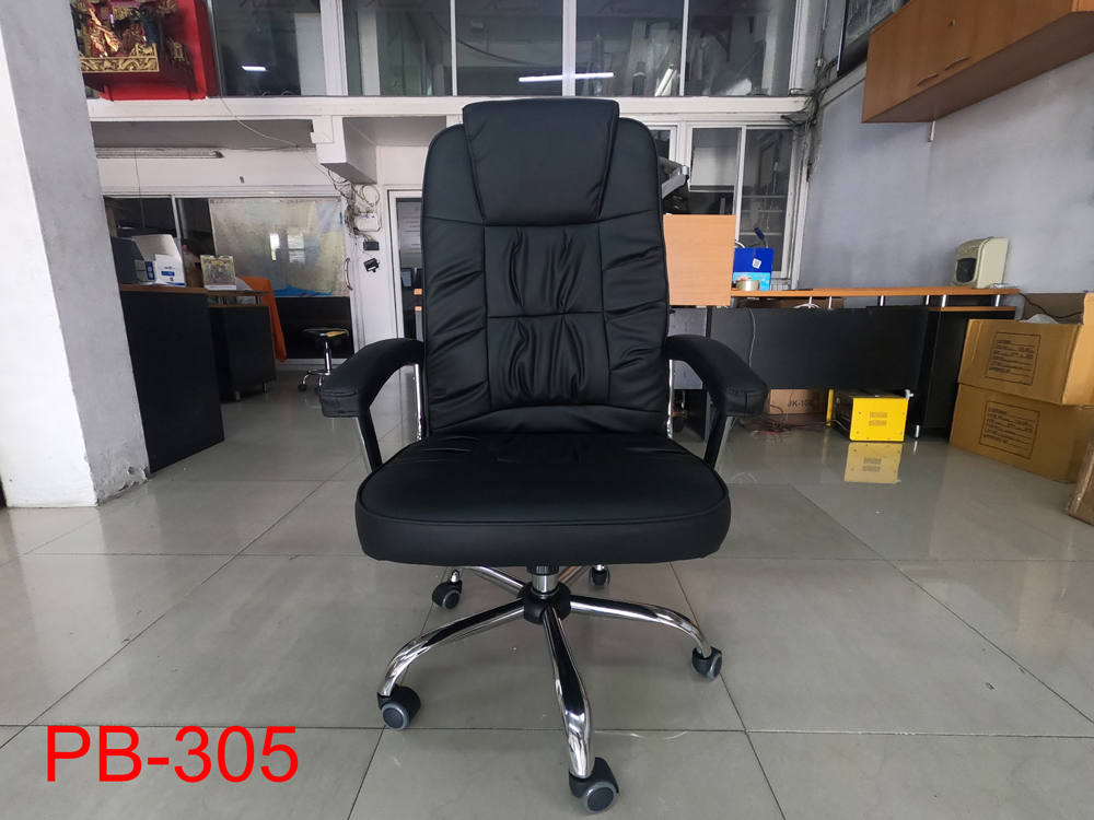 42440076::PB-305 (BASTIEN)::เก้าอี้ผู้บริหาร รุ่น BASTIEN ขนาด(กxลxส) 650x660x1090-1170 มม. โครงไม้ บุปองน้ำ หุ้มหนังเทียม PVC สีดำ ขาเหล็กชุปโครเมี่ยม พรีลูด เก้าอี้ผู้บริหาร พรีลูด เก้าอี้สำนักงาน (พนักพิงสูง)
