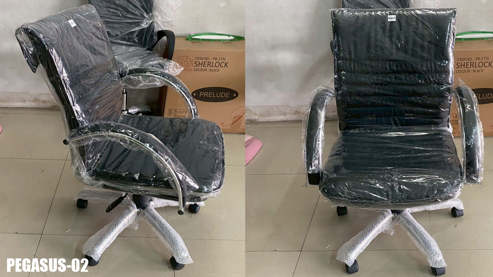 57094::PEGASUS-02::เก้าอี้สำนักงาน PEGASUS ก600xล670xส930-1050 มม. พนักพิงกลาง หนังPUสีดำ เก้าอี้สำนักงาน SURE