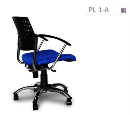 75060::PL-1A::An Asahi PL-1A series office chair with backrest tilting mechanism and padded arms. 3-year warranty for the frame of a chair under normal application and 1-year warranty for the plastic base and accessories. Dimension (WxDxH) cm : 55x55x82. Available in 3 seat styles: PVC leather, PU leather and Cotton.