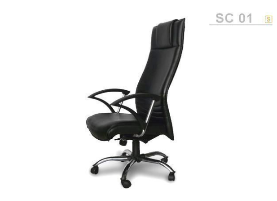 21029::SC-01::An Asahi SC-01 series executive chair with synchronized tilting mechanism and chromium base. 3-year warranty for the frame of a chair under normal application and 1-year warranty for the plastic base and accessories. Dimension (WxDxH) cm : 64x70x124. Available in 3 seat styles: PVC Leather, PU leather and Cotton.