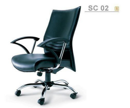 56074::SC-02::An Asahi SC-02 series executive chair with synchronized tilting mechanism and chromium base. 3-year warranty for the frame of a chair under normal application and 1-year warranty for the plastic base and accessories. Dimension (WxDxH) cm : 64x68x99. Available in 3 seat styles: PVC Leather, PU leather and Cotton.