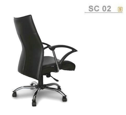 56074::SC-02::An Asahi SC-02 series executive chair with synchronized tilting mechanism and chromium base. 3-year warranty for the frame of a chair under normal application and 1-year warranty for the plastic base and accessories. Dimension (WxDxH) cm : 64x68x99. Available in 3 seat styles: PVC Leather, PU leather and Cotton.