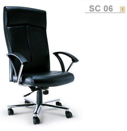 28009::SC-06::An Asahi SC-06 series executive chair with synchronized tilting mechanism and aluminium base. 3-year warranty for the frame of a chair under normal application and 1-year warranty for the plastic base and accessories. Dimension (WxDxH) cm : 64x70x115. Available in 3 seat styles: PVC Leather, PU leather and Cotton.