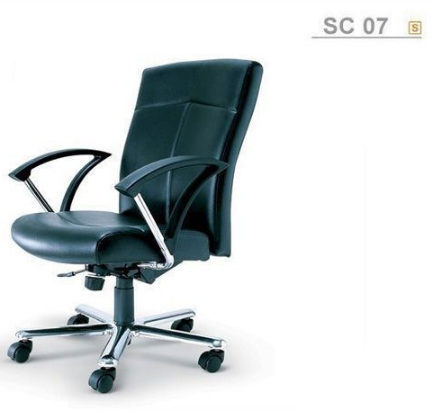 34047::SC-07::An Asahi SC-07 series executive chair with synchronized tilting mechanism and aluminium base. 3-year warranty for the frame of a chair under normal application and 1-year warranty for the plastic base and accessories. Dimension (WxDxH) cm : 64x68x94. Available in 3 seat styles: PVC Leather, PU leather and Cotton.