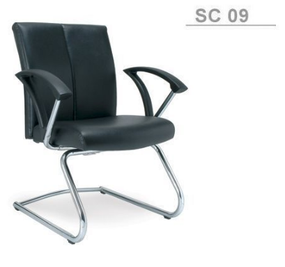 60033::SC-09::An Asahi SC-09 series office chair with chromium base and armrest. 3-year warranty for the frame of a chair under normal application and 1-year warranty for the plastic base and accessories. Dimension (WxDxH) cm : 62x61x87. Available in 3 seat styles: PVC Leather, PU leather and Cotton. Row Chairs asahi visitor's chair