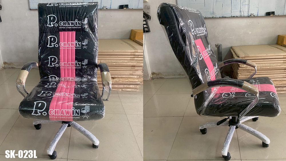92037::SK-023L(ขาชุบ)::เก้าอี้สำนักงาน  SK023L แบบก้อนโยก ขนาด W68 x D80 x H115 cm. หนังPVCเลือกสีได้ ปรับสูงต่ำด้วยระบบโช๊คแก๊ส (ขาชุปโครเมียม,ขาชุบโครเมี่ยมเหลี่ยม) เก้าอี้สำนักงาน ชาร์วิน ชาร์วิน เก้าอี้สำนักงาน (พนักพิงสูง)