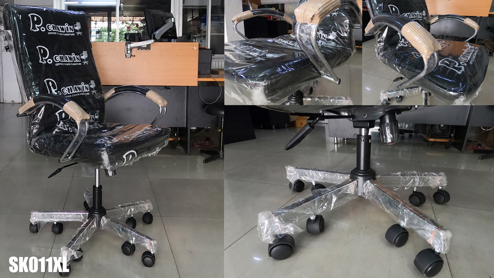04054::SK011XL::เก้าอี้สำนักงาน SK011XL (ไม่มีเท้าแขน) แบบก้อนโยก ขนาด W55 x D70 x H100 cm. หนังPVCเลือกสีได้ ปรับสูงต่ำต่ำด้วยระบบแกนเกลียว ขาชุปโครเมียม10ล้อ เก้าอี้สำนักงาน CHAWIN