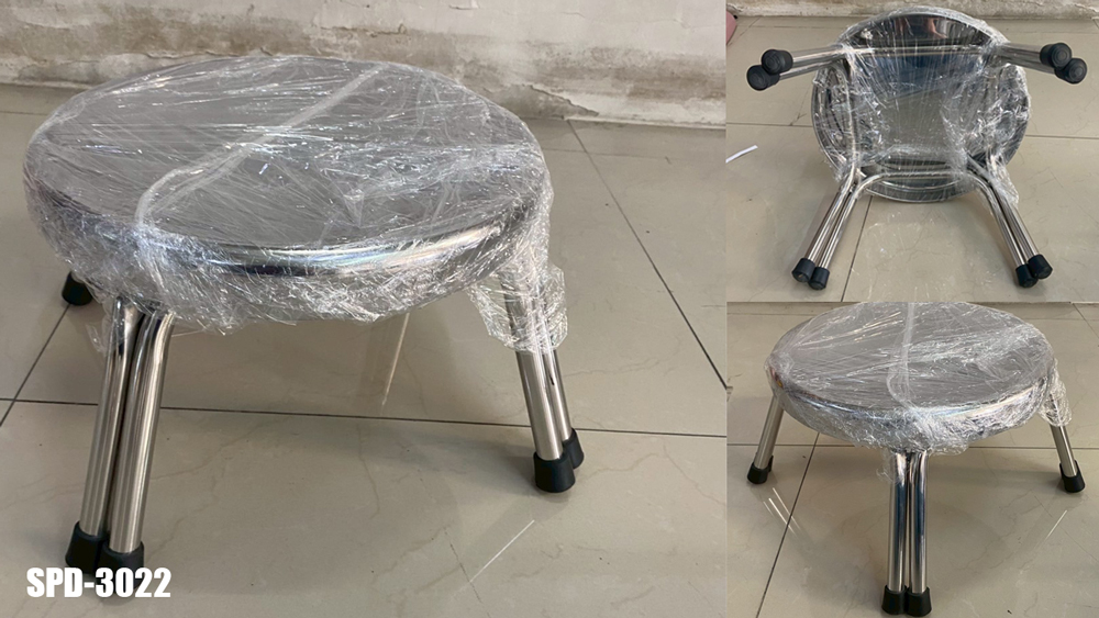 67060::SPD-3022::เก้าอี้สแตนเลสกลม ขาคู่ ท็อปเกรด 430 หนา 0.7 มม. ขา เกรด 201 หนา 1 มม. ขากลม 3/4 นิ้ว ขนาด ก300xล300xส220 มม. สวยงาม แข็งแรง ทนทาน  เอสพีดี เก้าอี้สแตนเลส