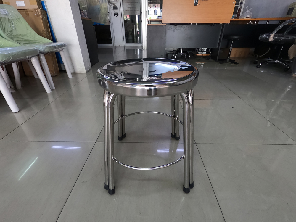 25008::SPD-35H::เก้าอี้สแตนเลส กลมขาคู่ หน้าใหญ่ 35 ซม. มีห่วง ขนาด ก350xล350xส470 มม. เกรด 304 อย่างดี แข็งแรง ทนทาน เอสพีดี เก้าอี้สแตนเลส