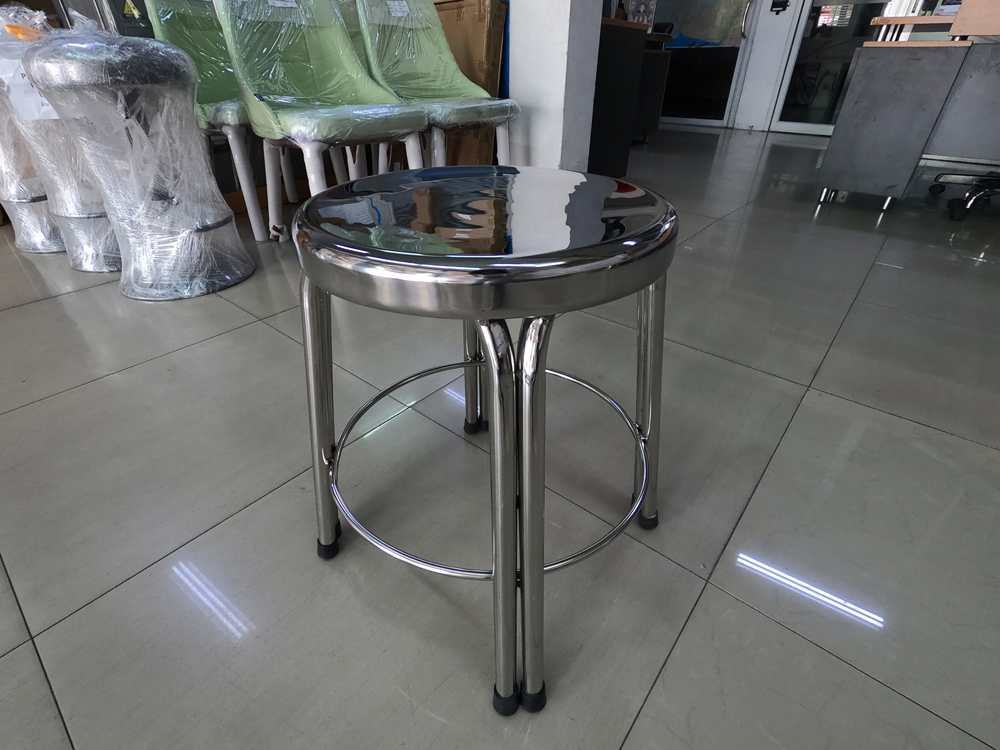 25008::SPD-35H::เก้าอี้สแตนเลส กลมขาคู่ หน้าใหญ่ 35 ซม. มีห่วง ขนาด ก350xล350xส470 มม. เกรด 304 อย่างดี แข็งแรง ทนทาน เอสพีดี เก้าอี้สแตนเลส