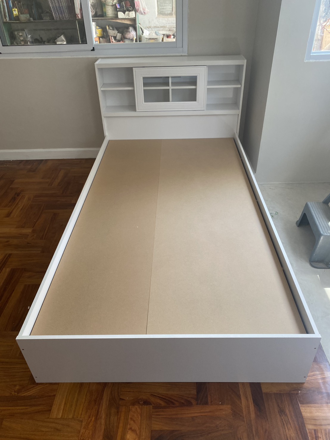 86082::B-3.5 DESIGN D::เตียงบานเลื่อน 3.5 ฟุต ลิ้นชักสามารถสลับซ้าย-ขวาได้ ขนาด 1140x1980มม. สีPremium Solid 3D/jean,โอ๊ค,โอ๊ค/ขาว,ขาว,วอลนัท ดีดี เตียงไม้-ที่เก็บของ