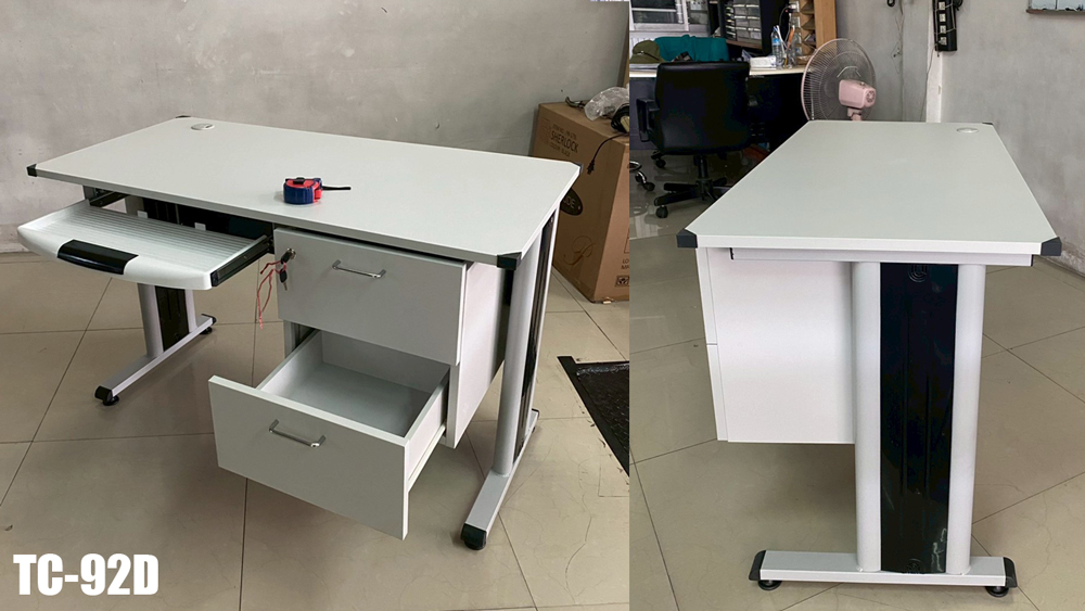81081::TC-92D::A NAT steel table with melamine laminated topboard, 2 drawers, 2 keyboard drawers and steel base. Dimension (WxDxH) cm : 120x60x75 Metal Tables